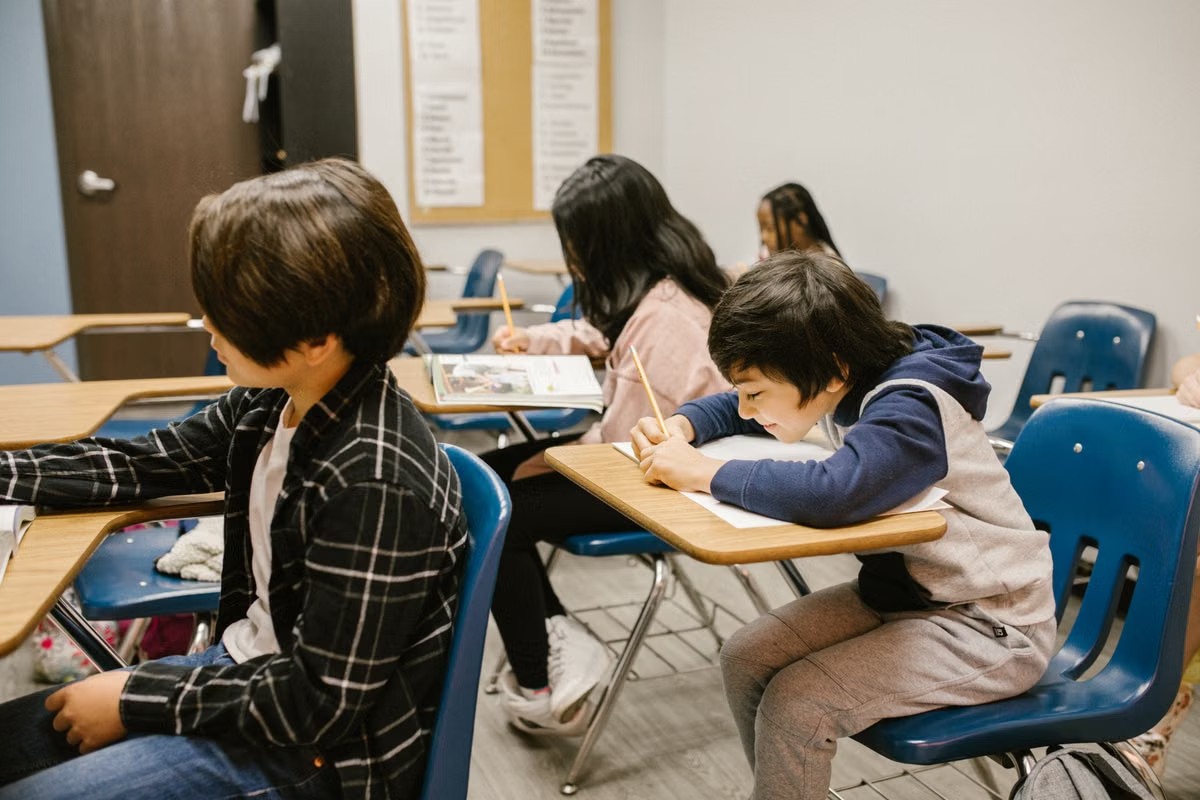 Students studying together in a classroom